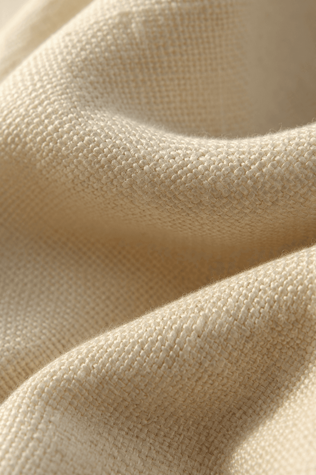 Close-up of woven long-staple cotton in warm morning light.