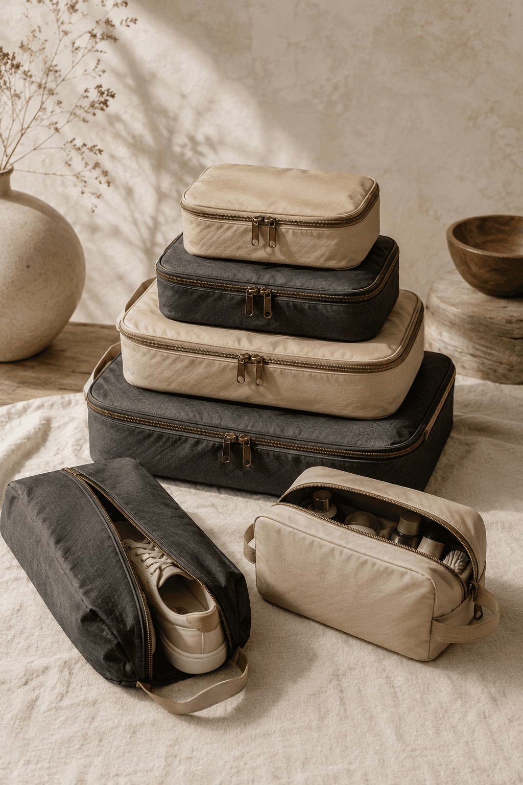 Set of compression packing cubes nested together.